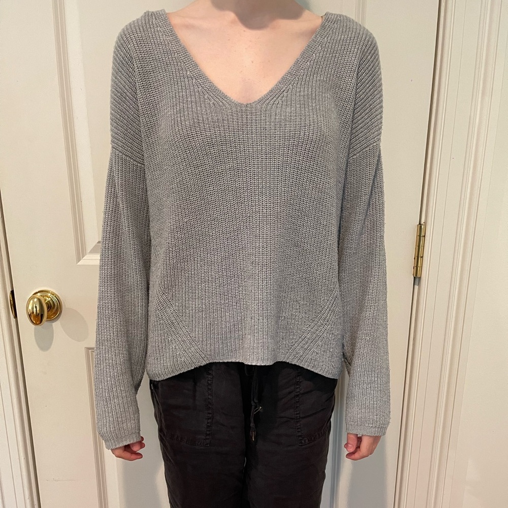 Blue/grey knit V-neck sweater